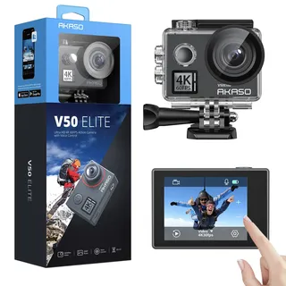 AKASO Action cam 4K/60fps /Action Kamera 20MP WiFi mit Touchscreen EIS 40M unterwasserkamera V50 Elite mit 8X Zoom Sprachsteuerung Fernbedienung Zubehör Kit Sportkamera