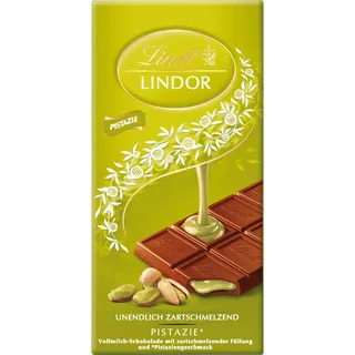 Lindt Schokolade | LINDOR Tafel Pistazie | 100g | feinste Vollmilch-Schokolade mit einer unendlich zartschmelzenden Pistazien-Creme-Füllung | Schokoladen-Tafel