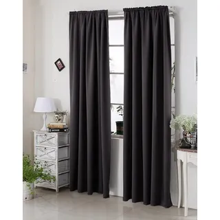 Woltu Thermovorhang Verdunklungsvorhang Blickdicht mit Kräuselband für Schiene, 250g/m2 Schwere Wärmeisolierende, Vorhänge Gardinen Wohnzimmer Schlafzimmer, 135 x 175 cm, Anthrazit,
