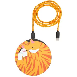 Kikkerland - Sleepy Cat Wireless Charger - Diameter: 4 inches, Thickness: 0.25 inches, Wireless Charger, Mehrfarbig