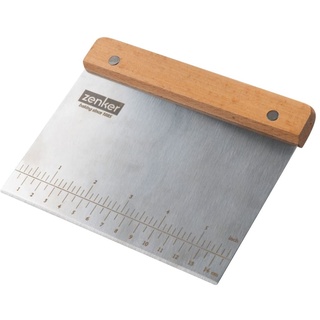 Zenker Teigabstecher aus Edelstahl – Teigschneider mit Linealfunktion – Perfektes Zubehör zum Backen von Brot – Teigtrenner mit Griff aus Holz (Buchenholz) – ca. 15 x 12 x 1,5 cm