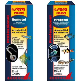 sera med Professional Nematol 50 ml - Arzneimittel für Fische gegen Fräskopfwürmer, Haarwürmer und andere Nematoden & med Professional Protazol 100 ml - Arzneimittel gegen einzellige Hautparasiten