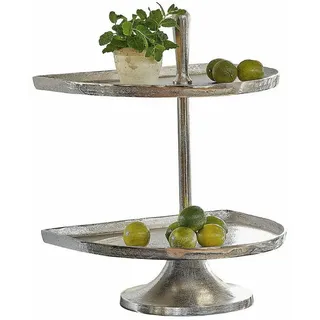 Loberon Etagere Quiralen Zweistöckig, Halbrundes Design, Markante Struktur, Dekoration, Wohn-Accessoire, Aluminiumguss, antiksilber