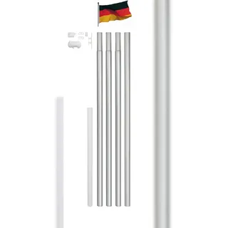 Alberts Fahnenmast & Deutschland Fahne im Set mit Zubehör Stange silber Teleskop Ø 50 mm Gesamthöhe: 6,2 m