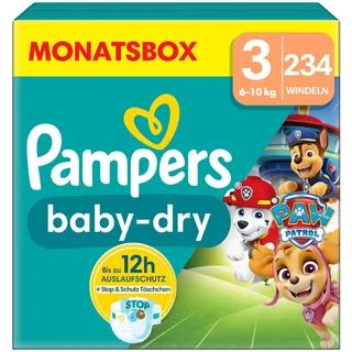 Pampers Paw Patrol (Baby-Dry), Windeln Größe 3 (6kg-10kg), Limited Edition, 234 Windeln, bis zu 12h Rundum-Auslaufschutz