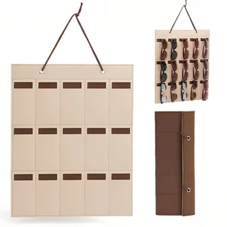 MYHUNJA Sonnenbrillen Aufbewahrung, Brillenhalter Wand, Wandmontierte Brillenaufbewahrung Organizer Halter, Faltbarer Brillenhalter Aus Filz für 15 Stück (Kaffee)