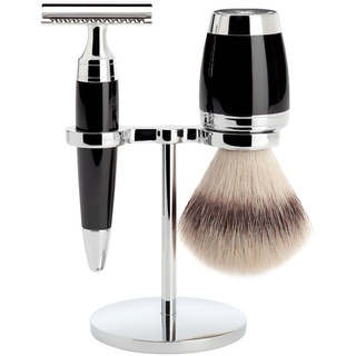 MÜHLE STYLO 3-teiliges Rasierset, Silvertip Fibre®, mit Rasierhobel Griffmaterial Edelharz schwarz Herren