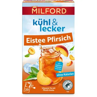 Milford kühl & lecker Eistee Pfirsich | Ohne Kalorien | Ohne Zucker | Laktosefrei | Glutenfrei | Vegan | 20 Teebeutel | 50 g