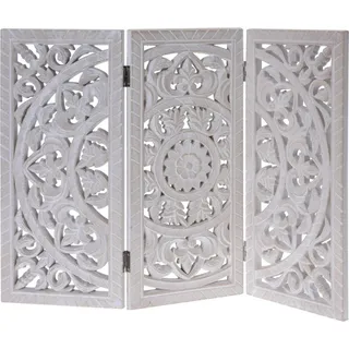 Meinposten Dekoobjekt Holzornament weiß 60x45 cm shabby Landhaus Mandala Holzbild (1 St), Das Bild besteht aus 3 Teilen weiß