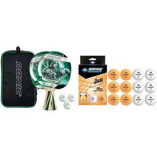 Donic-Schildkröt Tischtennis-Set Top Teams 400, 2 Schläger, 3 Bälle in guter 1* Qualität & Unisex – Erwachsene Tischtennisball Jade, Poly 40+ Qualität, 12 STK. im Polybag, 6 x weiß / 6X orange, M