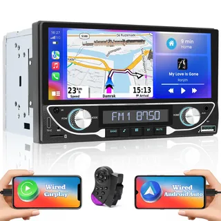 Hikity Carplay Autoradio Doppel Din mit 6.86Zoll Touchscreen 2Din Radio Bluetooth mit Android Auto Bluetooth-Freisprecheinrichtung FM AUX TF USB Typ-C MIC EQ SWC Mirror Link Rückfahrkamera