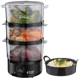 Russell Hobbs Dampfgarer [klein] 7,0l (60 Minuten Timer + Abschaltautomatik, 3 spülmaschinengeeignete Dampfgarbehälter + Reisschale / Reiskocher, BPA frei) Dampfkocher Compact 26530-56