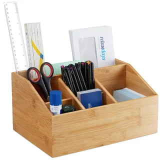 Relaxdays Schreibtisch-Organizer braun Bambus 6 Fächer 28,0 x 19,5 x 14,0 cm