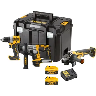 DeWalt Akku-Maschinen-Set 18V mit Akku-Bohrschrauber, -Bohrhammer, -Winkelschleifer, 2 Akkus und Ladegerät