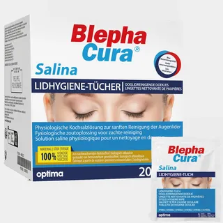 BlephaCura Salina 20x Tücher zur Augenreinigung und Lidhygiene, 100% Viskose, sterile befeuchtete Einmaltücher, Augen-Reinigungspads zur Augenpflege