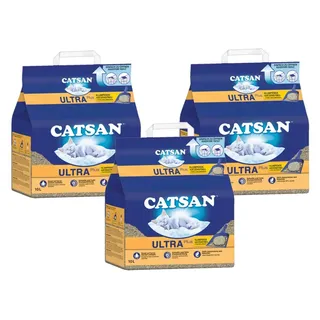 CATSAN Katzenstreu Ultra Plus Klumpstreu 3 x 10l (Vorrats-Set), für schnelle & feste Klumpenbildung gegen Gerüche