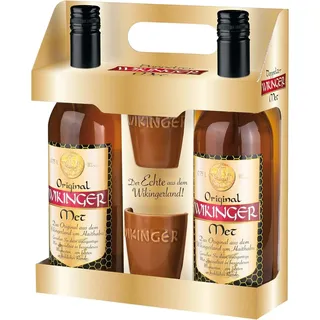 Wikinger |Original Wikinger Met im Geschenkset | 2x0,75L inkl. 2 Becher | Honigwein aus der Wikingerland Haithabu| Fruchtig aromatisch