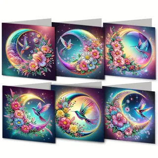 CXINLky 5D DIY Diamond Art Painting Karten, 2025 Neuheiten Diamont Painting Karten, 6 Stuck Diamond Art Karten Geburtstag, Geschenkkarte Feiertags für Familie,Freunde-05-Kolibri