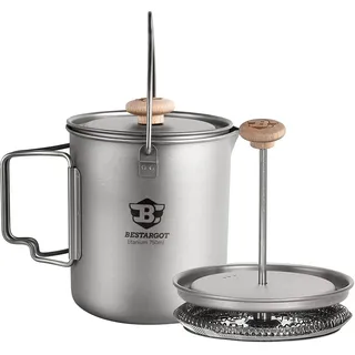 Bestargot French Press Titan Camping Kaffeekocher, 750ml max Titan Topf Becher Tasse für Outdoor & Camping, ultraleichtes Campinggeschirr, 188g für Bushcraft & Reisen