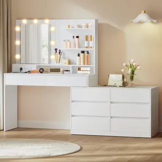 VASAGLE Kailyn Kollektion - Schminktisch mit Spiegel und LED-Beleuchtung,
