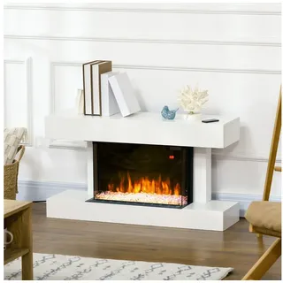 HOMCOM Elektrokamin Elektrischer Kamin mit Heizung 2000 W LED 3D-Flammeneffekt Kristalle, in 11 Farben mit 3 Helligkeitsstufen, Fernbedienung, Timer, Weiß weiß