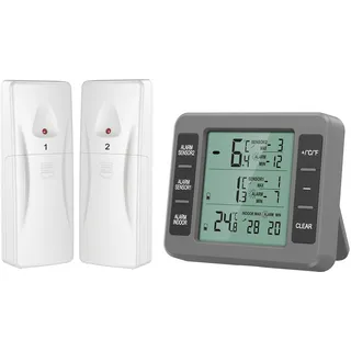 Ankilo Kühlschrankthermometer, Digital Thermometer mit 2 Sensoren,Gefrierschrank Thermometer kabellos mit LCD-Display,Temperatur Alarm,MIN/MAX,Temperatur Tester für Haus Grau