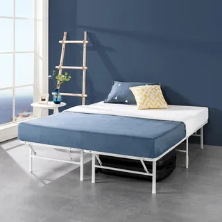 Zinus SmartBase Klappbett 140 x 190 cm – Höhe 35 cm – Ideal für Gäste – mit Stauraum – Metall – Weiß