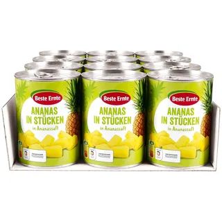Beste Ernte Ananas in Stücken 340 g Abtropfgewicht, 12er Pack