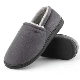 riemot Mokassin Hausschuhe Herren Warme Wildleder Pantoffeln Memory Foam Hausschuhe Diabetiker Schuhe Winter Sherpa Futter Haus Schuhe mit Anti-Rutsch Gummi Sohle Grau EU45 - 45 EU