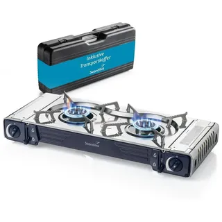 Skandika Gaskocher Brann | robuster Campingkocher für Gaskartuschen | 2-flammig blau No Size