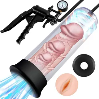 Jpscor Penis Pumpe Sexspielzeug für Männer, Penispumpe Handpumpe mit Griff und Manometer, Vakuumpumpe SM Erotik Sexspielzeug zur Penis Vergrößern und Penisverlängerung