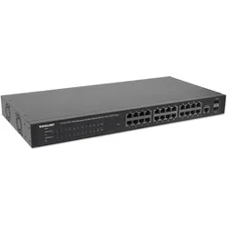 Intellinet 24-Port PoE Gigabit Switch Web-Managed 2 GBIC SFP Ports Ausgangsleistung bis zu 30 Watt pro Port... (24 Ports), Netzwerk Switch, Schwarz
