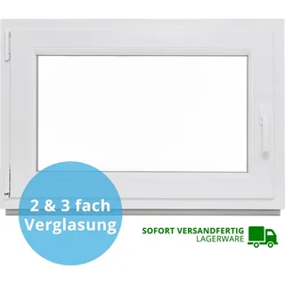 Kellerfenster Kunststoff Fenster 2-fach BxH: 100x50 cm - DIN rechts, Dreh-Kipp - Weiß