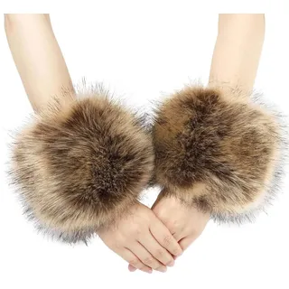 Damen Armstulpen Fell Stulpen, Pulswärmer Pelz Kunstfell Armwärmer Manschetten Fellstulpen Faux Pelz Armstulpen Faux Fur Wrist Band Ring Cuffs Wärmer für Frauen Pelzmanschetten Ringmanschetten Wärmer