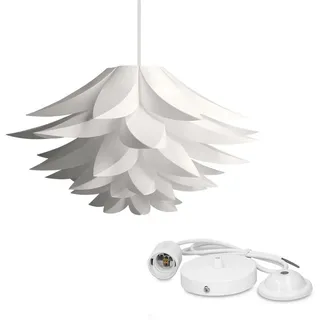 kwmobile DIY Puzzle Lampe Lampenschirm - Lotus Schirm Set mit Deckenbefestigung 90cm Kabel E27 Fassung - Puzzlelampe Deckenleuchte in Weiß
