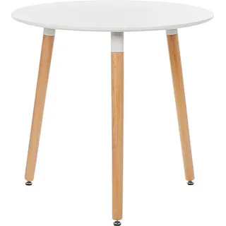 BELIANI Esstisch Runde Weiße Tischplatte 80 cm aus MDF Hellbraune Beine aus Buchenholz mit Schutzkappen Minimalistisch Skandinavisch Esszimmer - Weiß/Hellbraun