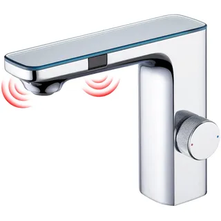 CREA Infrarot Sensor Wasserhahn Bad, Automatisch Sensor Mischbatterie Bad, Berührungsloser Waschtischarmatur Bad, Armatur Waschbecken mit Sensor, Chrom