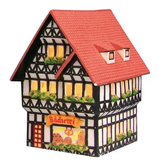G.Wurm GmbH Lichthaus Bäckerei Fachwerkhaus in Linz am Rhein aus Porzellan handbemalt 16x11x17 cm