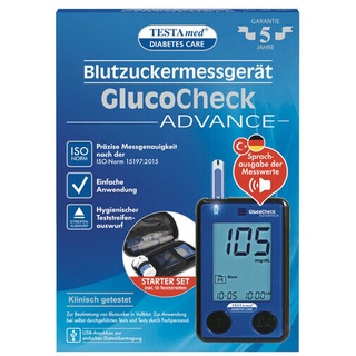 Testamed GlucoCheck Advance BZ-Gerät + 10 Teststreifen - OVP v.med.Fachhändler