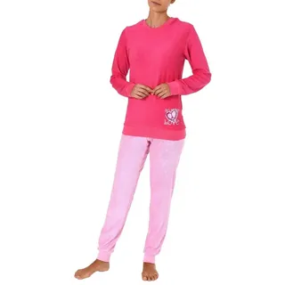 RELAX by Normann Damen Frottee Pyjama Langarm Schlafanzug mit Bündchen und Herz Motiv - 61695, Farbe:pink, Größe2:48/50 - 48