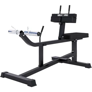 GORILLA SPORTS® Wadenmaschine - 126 x 61 x 100 cm, 5-Fach Höhenverstellbar, mit Aufnahme für 30 mm und 50 mm Hantelscheiben, 2 Federverschlüssen, gepolstert, Schwarz - Wadenstrecker, Wadenrainer