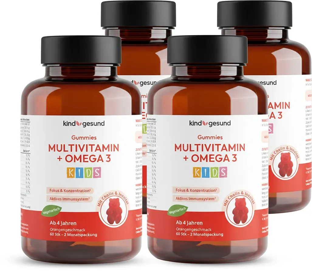 Multivitamin Gummies für Kinder mit Omega-3 – 15 Nährstoffe mit DHA aus Algenöl 8 Monate