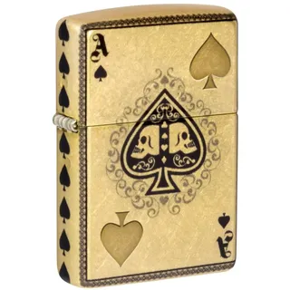 Zippo Sturmfeuerzeug - Ace of Spades Design, 540° Tumbled Brass, Lustre/Fusion - Nachfüllbar - Wiederverwendbar - Windfestes Design - Geschenkbox - Made in USA