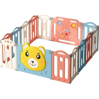 Kunststoff-Laufstall für Kinder, farbig, 12 Felder, 2 Spielfelder und 1 Tür, 148 x 148 x 62 cm - Bunt