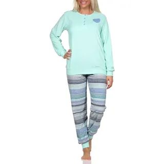 Normann Pyjama Normann Damen Frottee langarm Schlafanzug Pyjama blau 36