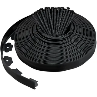 Relaxdays Rasenkante 30 m, H: 5 cm, 90 Erdanker, & Wegumrandung, Flexibles Rasenband, Kunststoff, schwarz