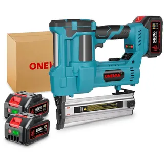 onevan Akku-Tacker 2-in-1 Nagler Nagelpistole Set Akku Klammerer mit 2x Akkus & Nägeln, Einstellbare Nageltiefe für Holzverarbeitung blau