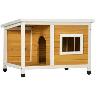 PawHut Hundehütte Tannenholz, Hundehaus mit Terrasse Orange