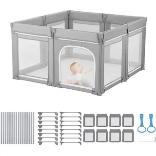 Vevor Baby Laufstall, 120 x 120 cm, Spielstall, Spielplatz mit Reißverschlusstür und weichem, atmungsaktivem Netz, lückenloses Aktivitätszentrum für Kleinkinder von 6–24 Monaten