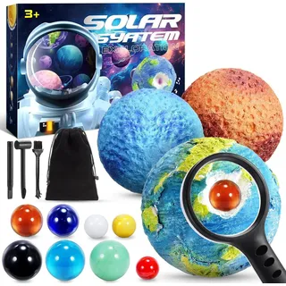 hapikids Experimentierkasten Edelsteine-Ausgrabungsset Kinder Planeten 8 Glasmurmeln Lernspiel, (Edelsteine-Ausgrabungsset Planeten für Kinder ab 6 Jahren, 21-tlg., Interaktives Lernspiel für Kinder), Praktisches Lernspiel Weltraumthema Fördert Kreativität